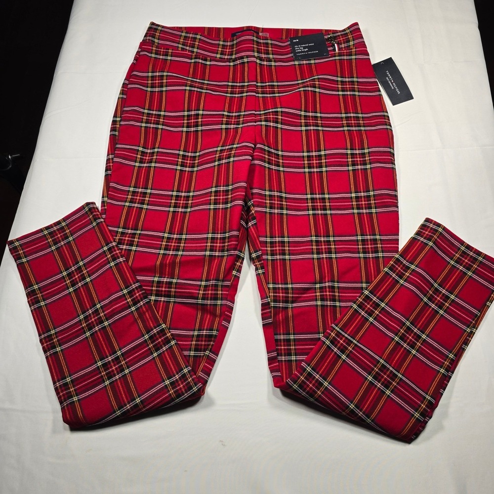 Tommy Hilfiger Women's Red Plaid Slim Ankle Pants Size M Punk NWT